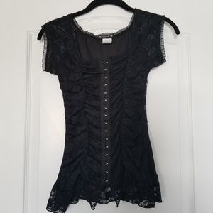 Black corset-like lace top